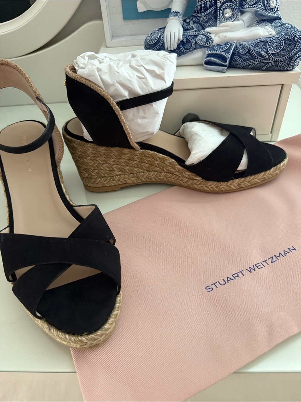 ♥️Stuart Weitzman Black Suede Mirela Espadrille Wedge Sandals♥️